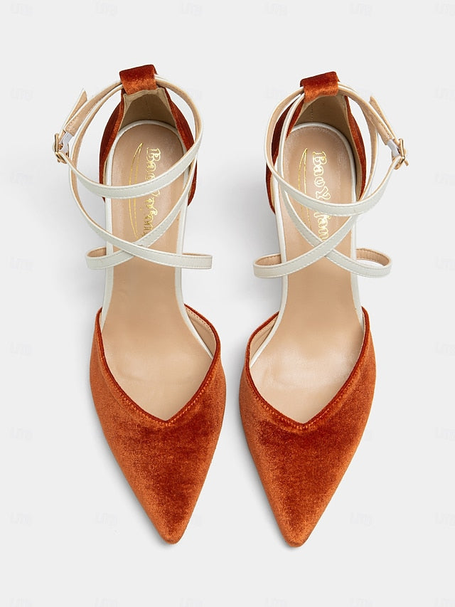 - Elegant Women's Chic Suede Two-Tone Strap Heels Ankle