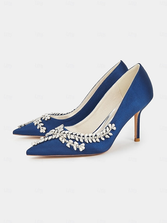 Rhinestone-Embellished – Women's Satin Heels Stiletto