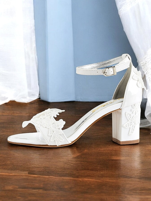 Heels Open-Toe Lace Women - for Bridal Strap with Ankle White