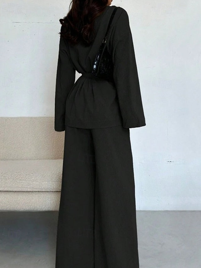 Women's Pants Sets Bolero Top Long Sleeve V Neck Plain