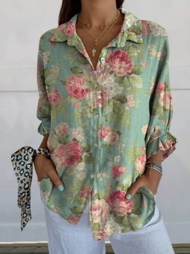 Women's Blouse Buttons Print Floral Daily Stylish Long