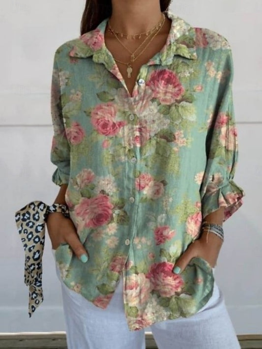 Women's Blouse Buttons Print Floral Daily Stylish Long