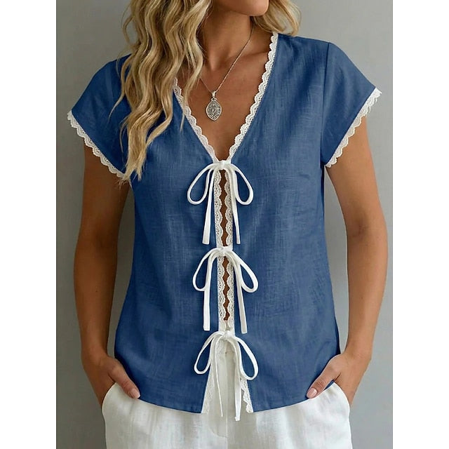 Women's Lace Tops Lace Trim Solid Color Elegant Short