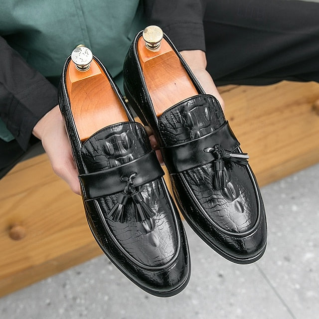 with Green Men's Faux Embossed Loafers Crocodile Leather