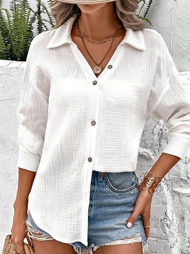 Women's Shirt Button Down Shirt Casual Shirt Buttons Plain