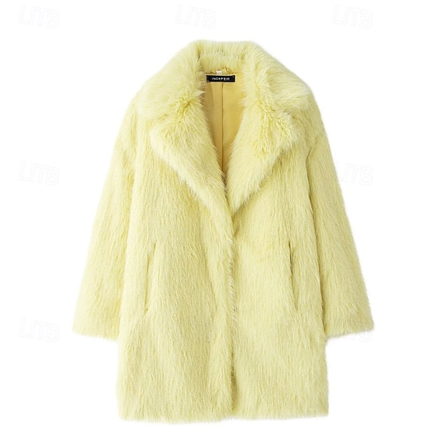 Fur Pocket Women's Furs Coat Faux Comfortable Warm