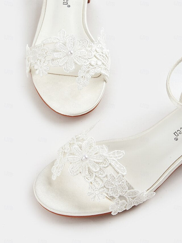 Women's Bridal Sandals Wedding Lace White Elegant Flat –