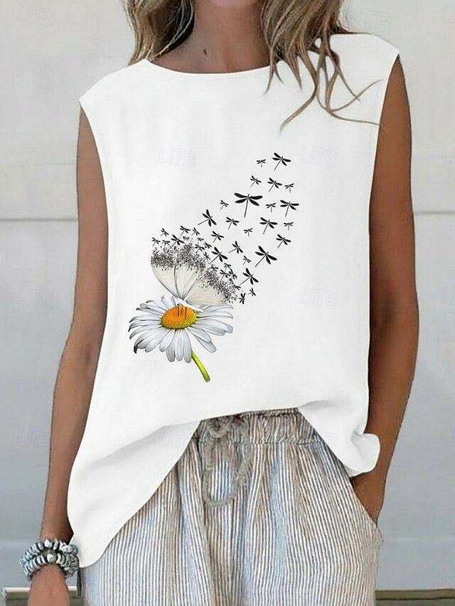 Women's Summer Tops Blouse Sleeveless Shirt Print Floral