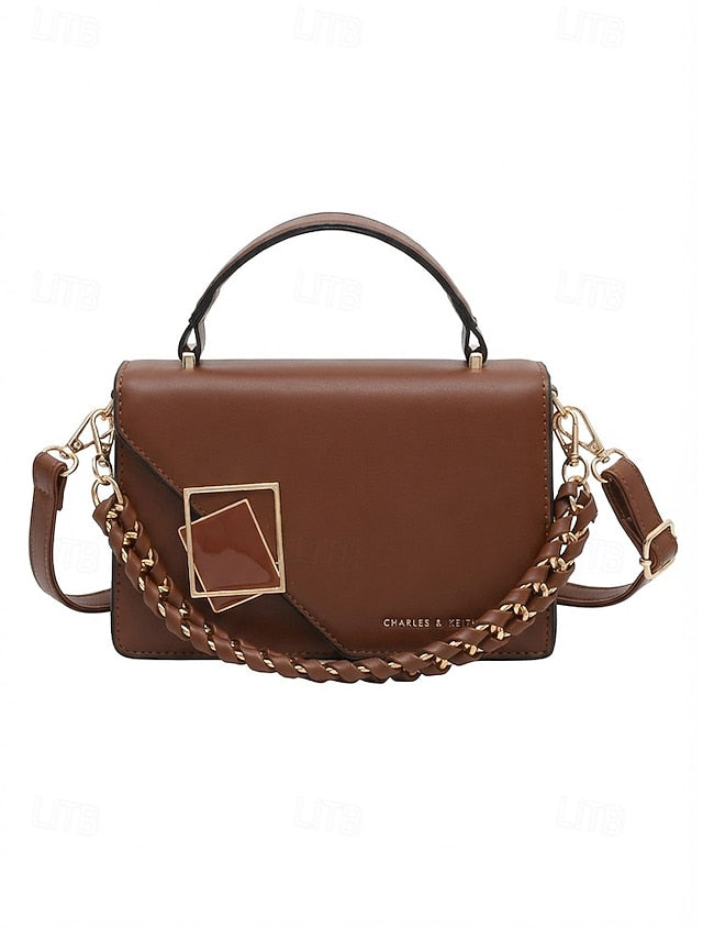 Women's Elegant Faux Leather Crossbody Handbag, Chic Top