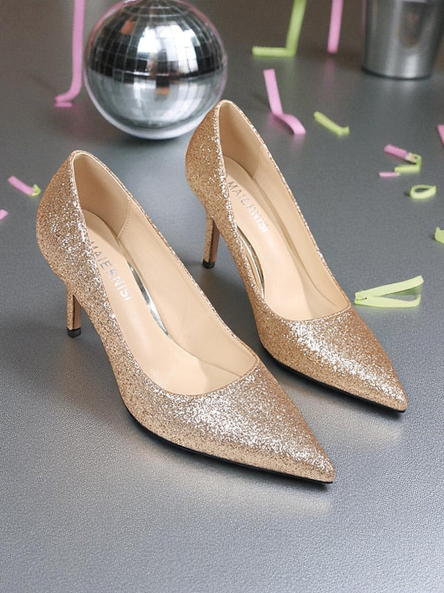 Pumps Gold Glitter Sparkly Women's Stiletto - Pointed-Toe
