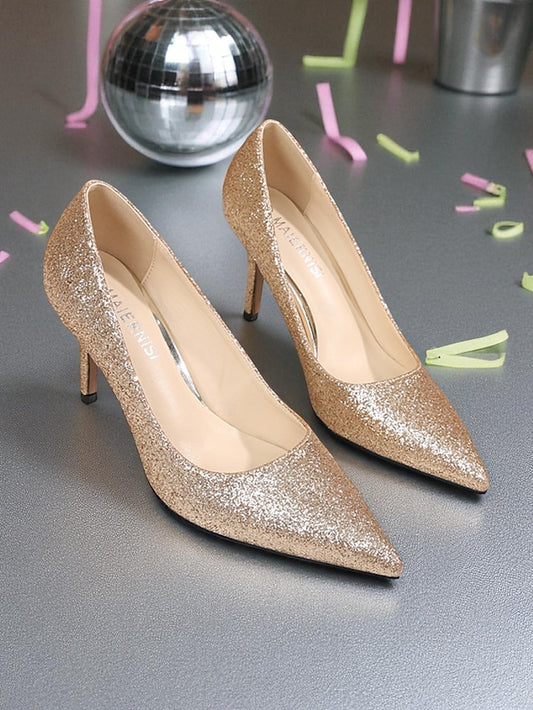 Pumps Gold Glitter Sparkly Women's Stiletto - Pointed-Toe