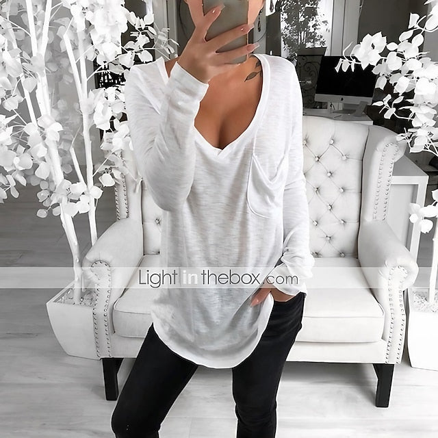 Women's T shirt Tee Tunic Black White Pink Solid Colored