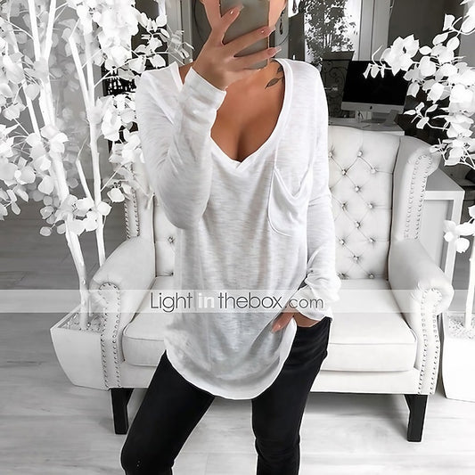 Women's T shirt Tee Tunic Black White Pink Solid Colored