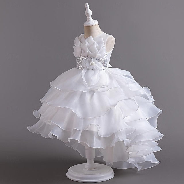 Flower Party Kids Color Solid Girls' Dress Sequin