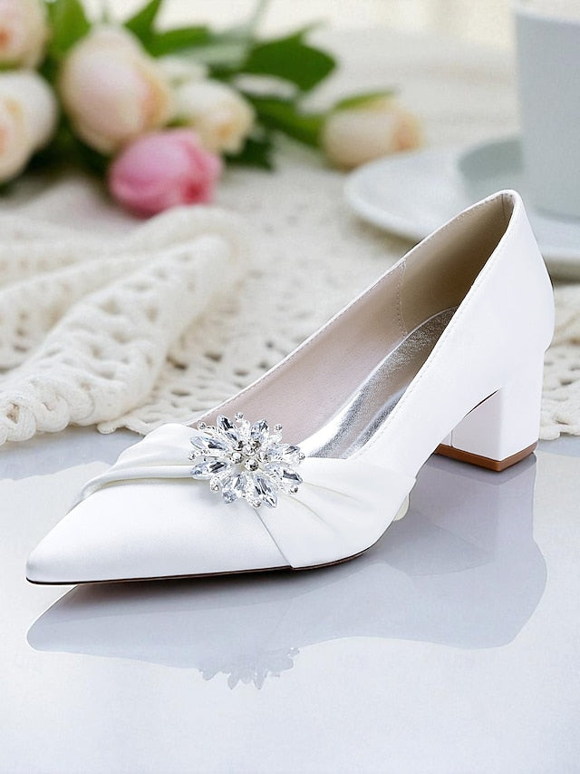 Low with Pumps Crystal Women's Block Heel White