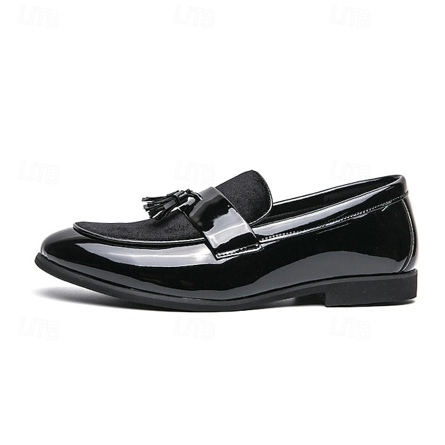 Faux Black Patent Loafers Leather Men's Velvet Tassel –