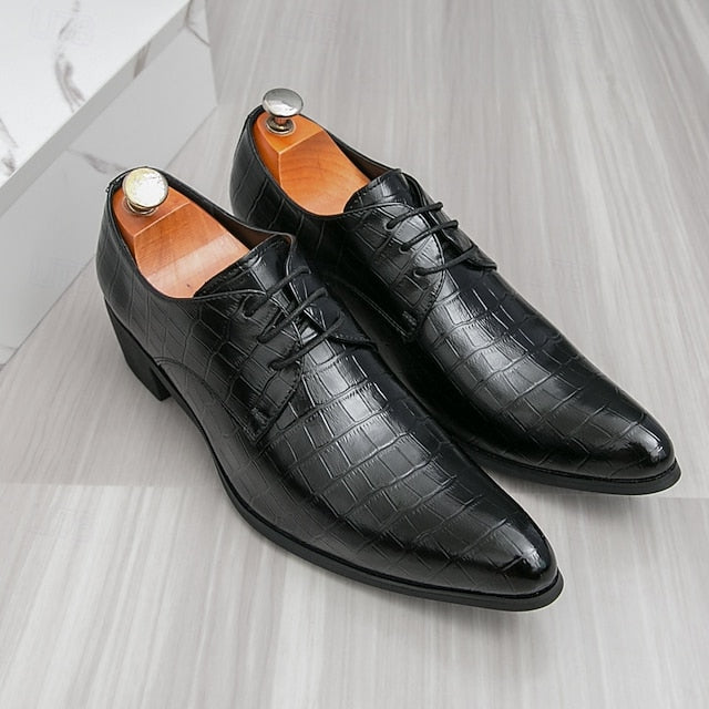 Men's – Red Leather Crocodile Pattern Shoes Faux