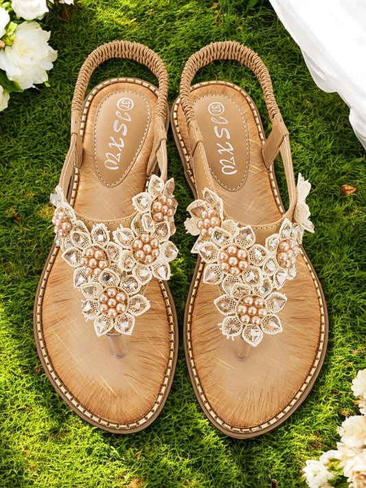 Slip-Ons with Flat Floral Comfortable Beaded Design