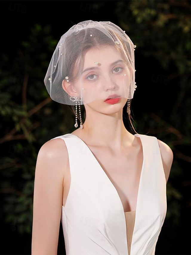 with Veil Pearl – and Crystal Embellishments Bridal Short