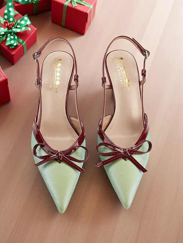 Pointed Green Heels Stiletto Red and - Women's Slingback