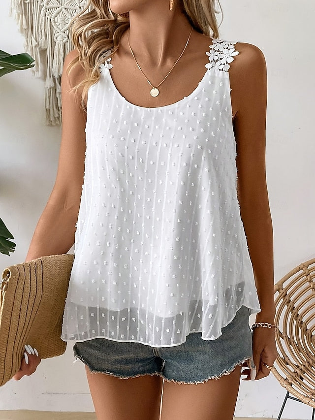 Women's Tank Top Lace T-shirt Lace Patchwork Polka Dot