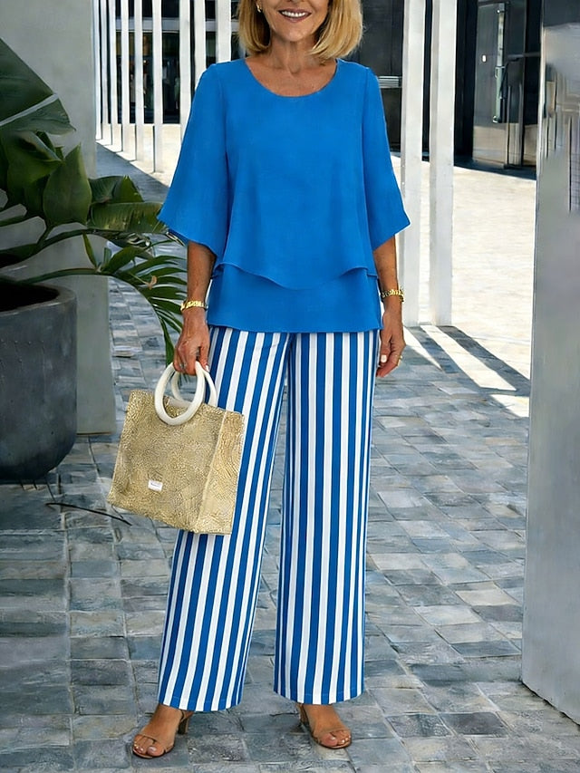 Women's Pants Sets Half Sleeve Butterfly Sleeve Round Neck