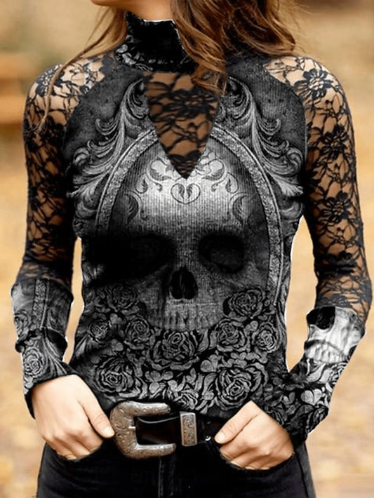 Women's Blouse Vintage Rock Hippie Long Sleeve High Neck