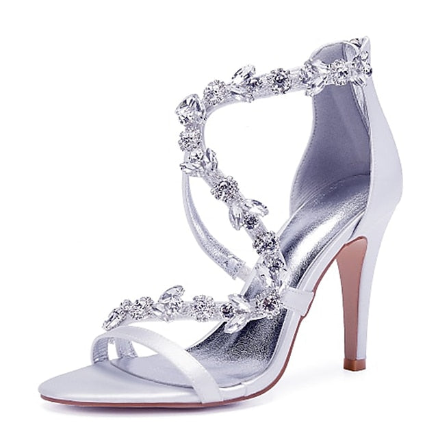 with Heel Pink High Rhinestone Sandals Women's Floral Satin