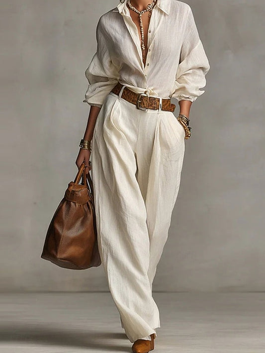 Women's Pants Sets Bolero Top Long Sleeve Shirt Collar