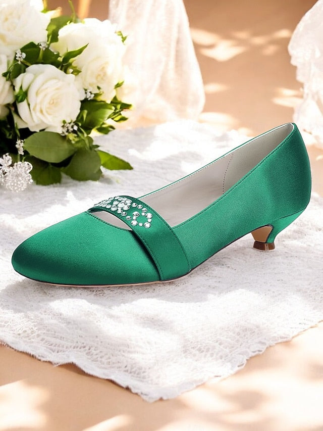 Blue Women's Rhinestone with Satin Kitten Heels