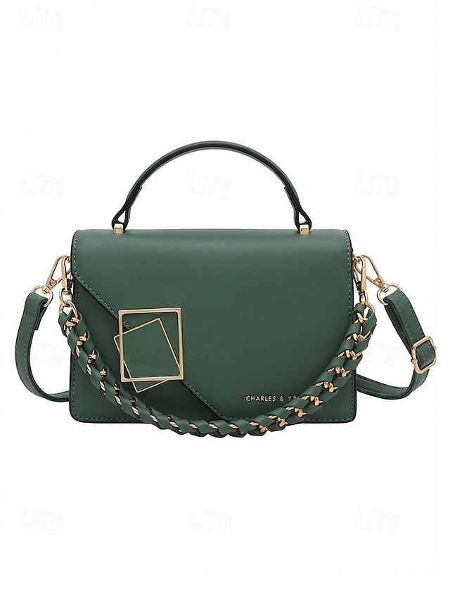 Women's Elegant Faux Leather Crossbody Handbag, Chic Top