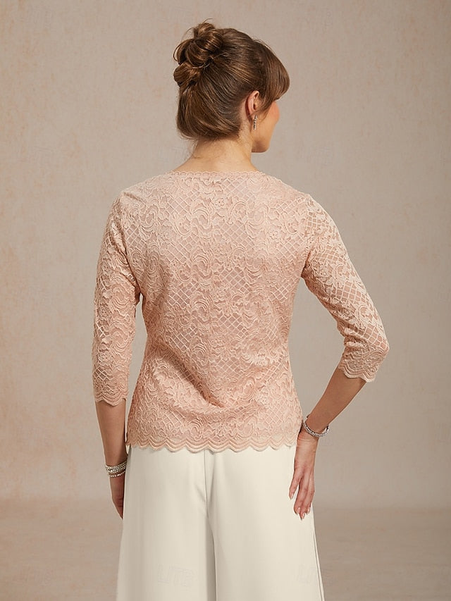 Women's Blouse Lace Tops Lace Floral Elegant 3/4 Length