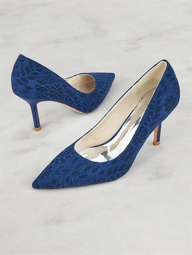 Stiletto Lace-Embroidered Pointed-Toe Women's - Heels