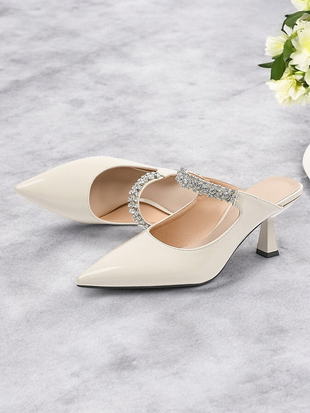 Pointed-Toe Heeled Slip-On Rhinestone Women's Embellished