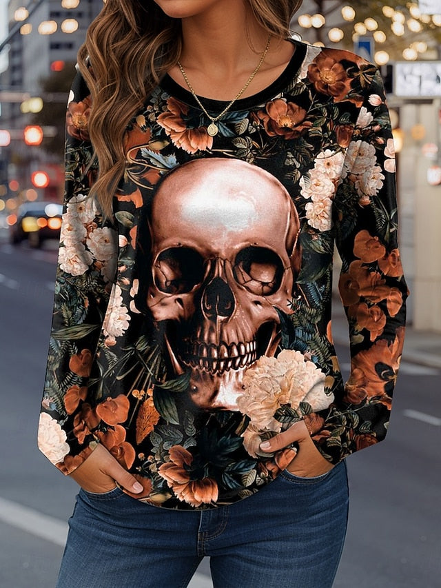 Women's T Shirt Skulls Graphic Vintage Fashion Casual Long
