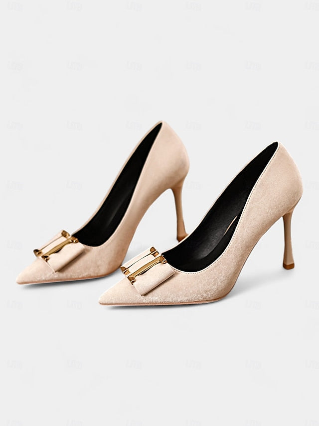 Velvet Elegant Pointed Women's Kitten - Heel Teal Toe Pumps