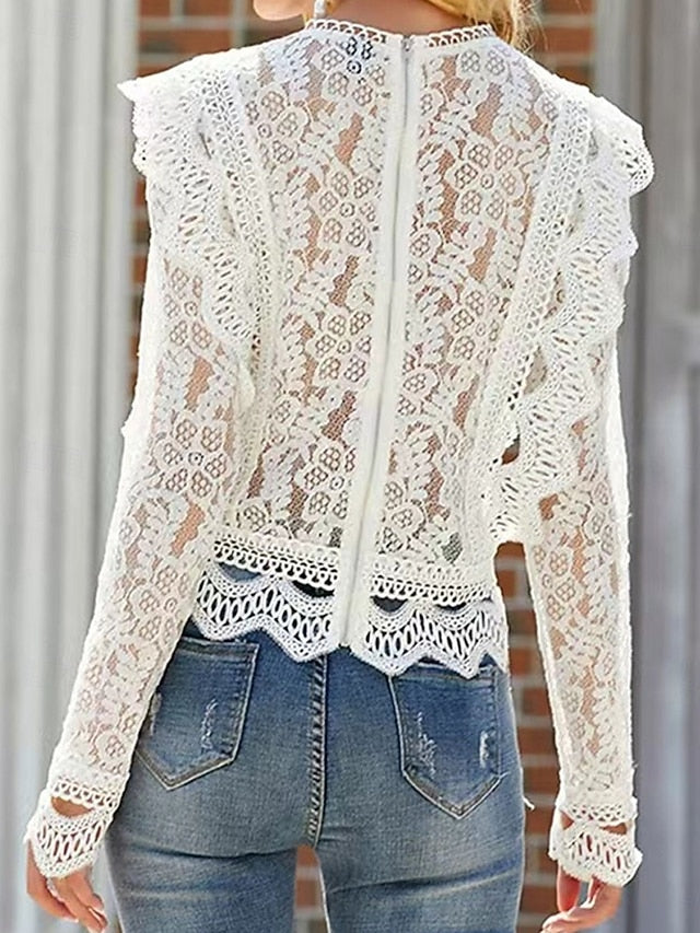 Women's Summer Tops Blouse Eyelet top Lace Tops Ruched Lace