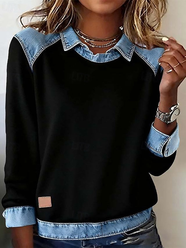 Women's Shirt Blouse Color Block Active Casual Long Sleeve