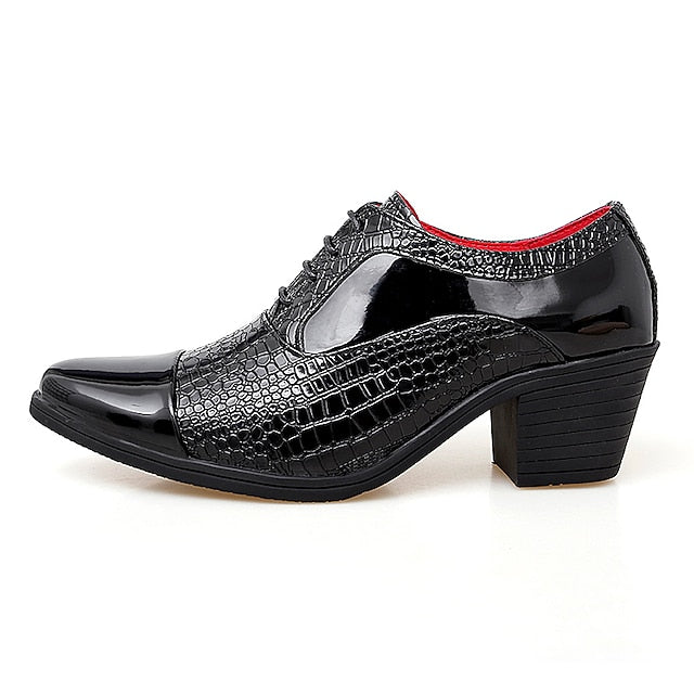 Crocodile Leather Oxford Faux Men's Black Patent Pattern
