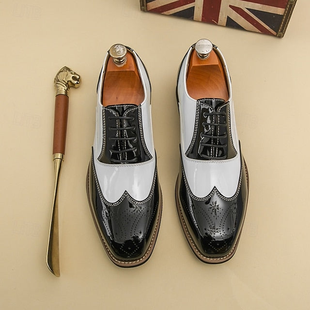 Black Men's Patent with Shoes Gold Oxford and Leather