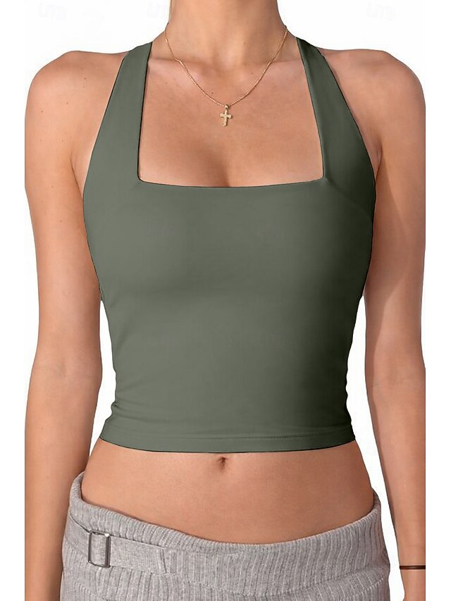 Women's Petite Athletic Tank Slim fit top Back Cross Solid