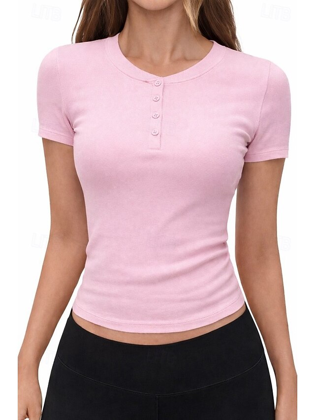 Women's Petite Sports T-Shirt Slim fit top Curved Hem Solid