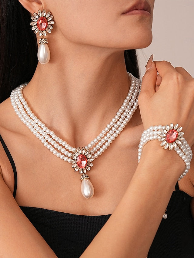 Women's with Earrings Pearl Jewelry Set