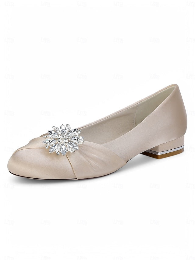 Elegant – Flats Women's Crystal White Satin Wedding
