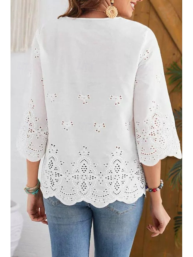 Women's Lace Shirt Blouse Lace Plain Modern Casual 3/4