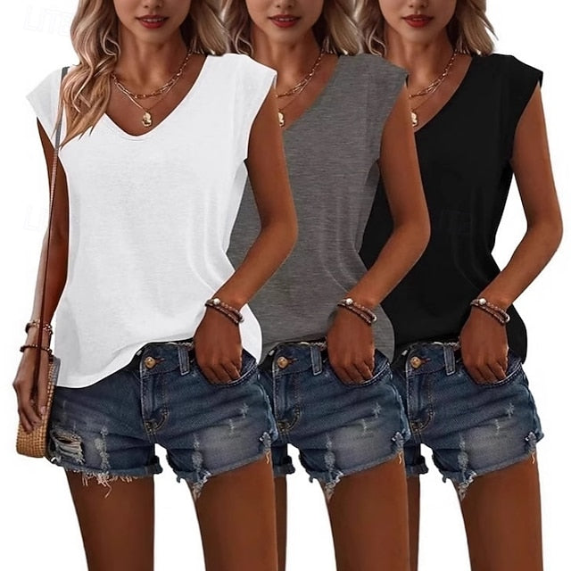 Multi Packs 3pcs Women's V Neck Sleeveless Black+gray+blue