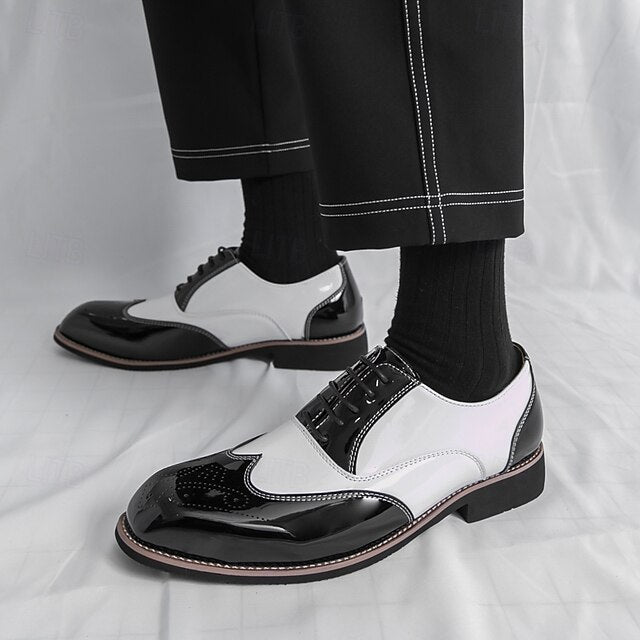 Leather Gold Men's Oxford Black and Patent Shoes with