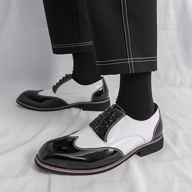 Black Men's Patent with Shoes Gold Oxford and Leather