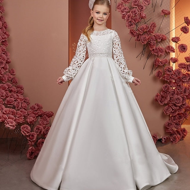 Girls' Communion Flower Girl Kids Dress Solid First