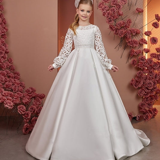 Girls' Communion Flower Girl Kids Dress Solid First